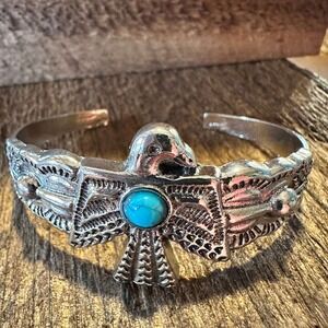 Vintage Bohemian‎ Thunderbird Bangle Bracelet with Turquoise Accent, Gift-Ready